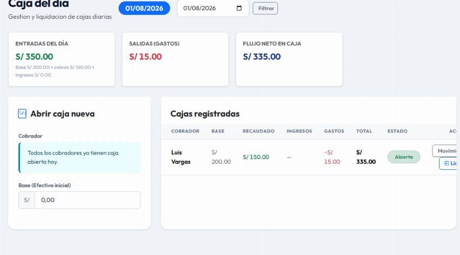 Caja del día con entradas, gastos y liquidación