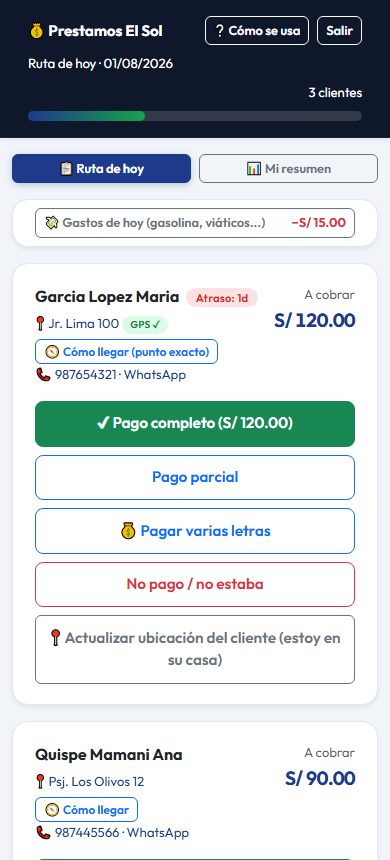 La ruta del cobrador en el celular